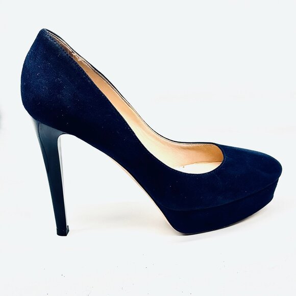 Jimmy Choo Cosmic Navy Suede Platform Pumps | Size 6.5 - Picture 3 of 4